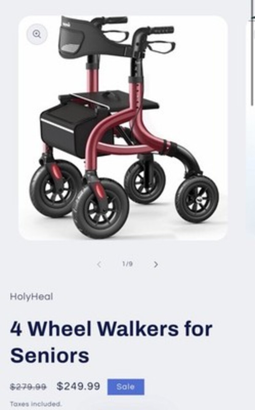 HolyHeal Rollator Walker for Seniors with Seat All Terrain Folding 350lb Red